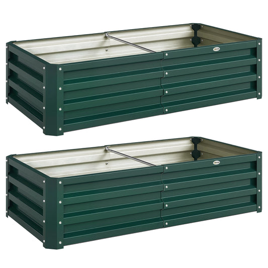 Outsunny Set of 2 Raised Beds for Garden, Galvanised Outdoor Planters for Herbs Vegetables, Use for Patio Balcony, Green