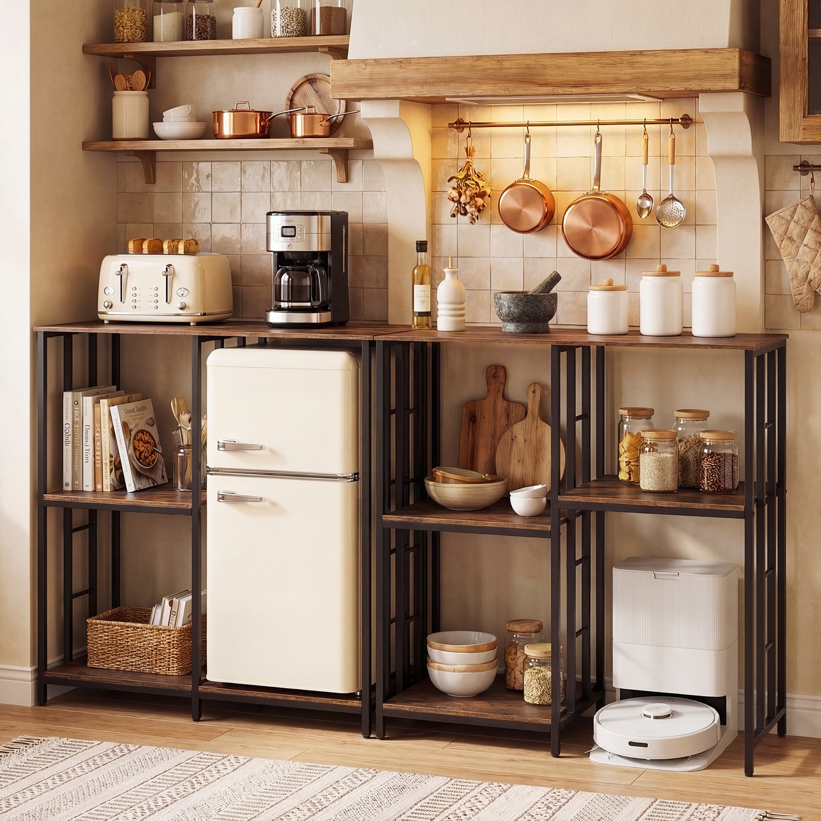 Kitchen Baker's Rack Mini Fridge Stand Table with 4 Shelves-Rustic Brown