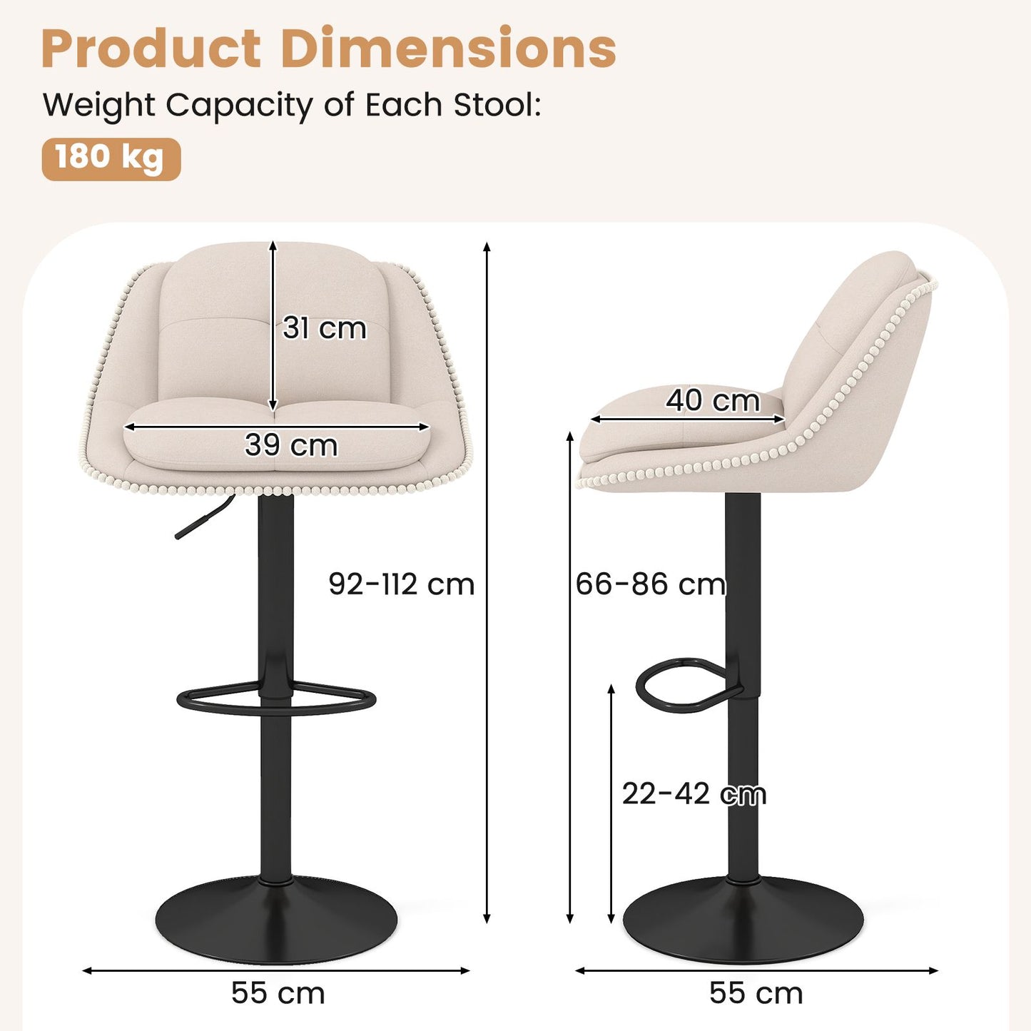 Kitchen Island with Drop-Leaf Countertop with 2 Modern Adjustable Chenille Upholstered Bar Stools Set