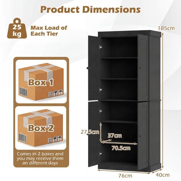 Kitchen Storage Set with 185 cm Pantry Cabinet & 160 cm Sideboard Buffet-Black