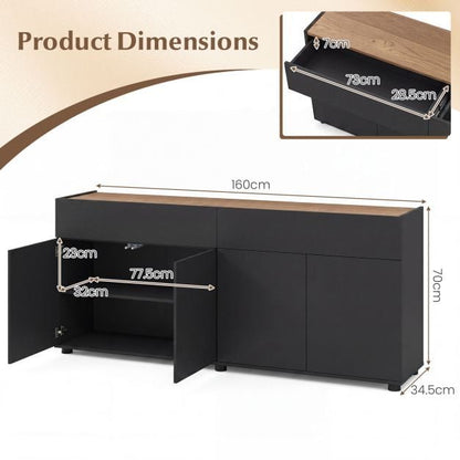Kitchen Storage Set with 185 cm Pantry Cabinet & 160 cm Sideboard Buffet-Black