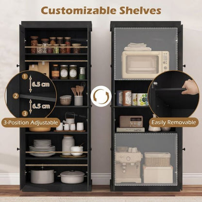 Kitchen Storage Set with 185 cm Pantry Cabinet & 160 cm Sideboard Buffet-Black