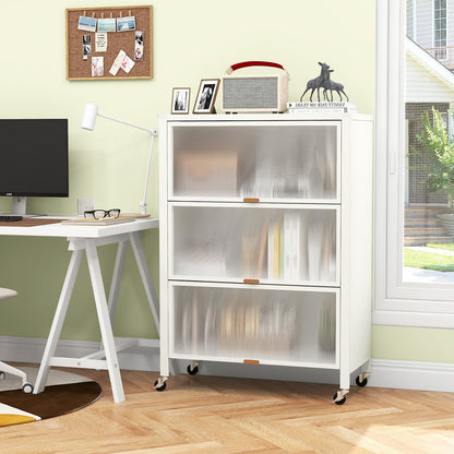 4-Tier Kitchen Bakers Rack with Flip Doors on Lockable Universal Wheels-White