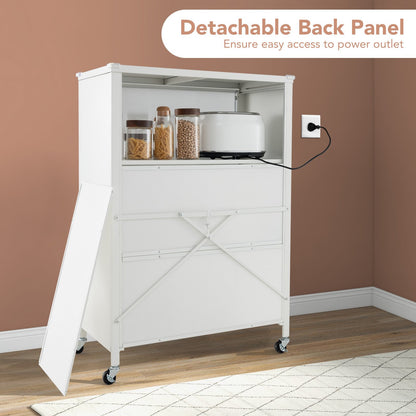 4-Tier Kitchen Bakers Rack with Flip Doors on Lockable Universal Wheels-White