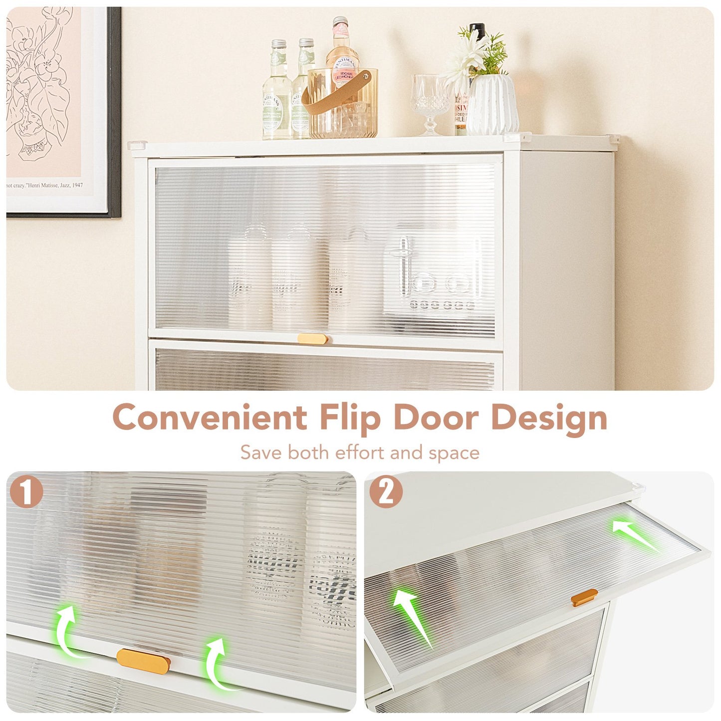 4-Tier Kitchen Bakers Rack with Flip Doors on Lockable Universal Wheels-White