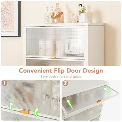 4-Tier Kitchen Bakers Rack with Flip Doors on Lockable Universal Wheels-White