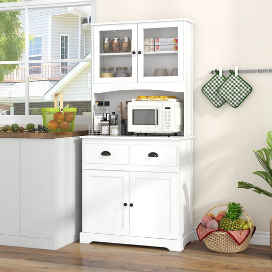 Kitchen Buffet Sideboard with Hutch 4 Doors Cupboard with Adjustable Shelves-White