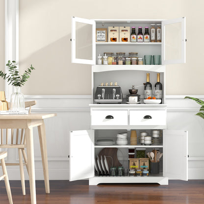 Kitchen Buffet Sideboard with Hutch 4 Doors Cupboard with Adjustable Shelves-White