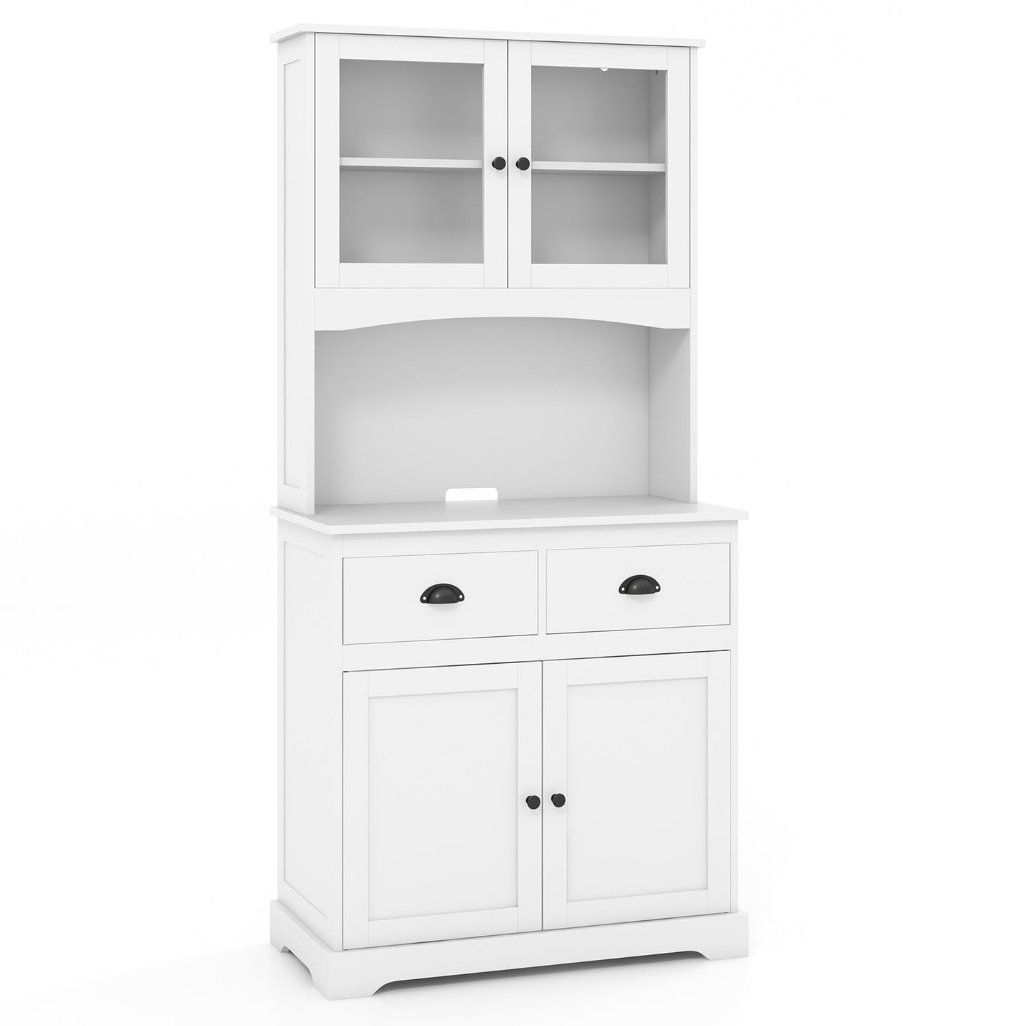 Kitchen Buffet Sideboard with Hutch 4 Doors Cupboard with Adjustable Shelves-White