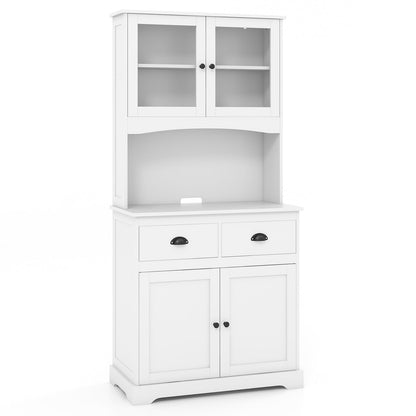 Kitchen Buffet Sideboard with Hutch 4 Doors Cupboard with Adjustable Shelves-White