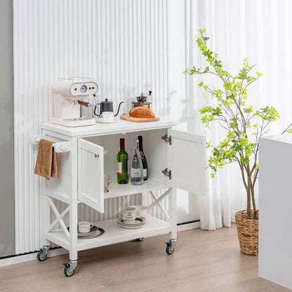 Kitchen Cart with Storage Cabinet with Towel Rack and Spice Rack-White