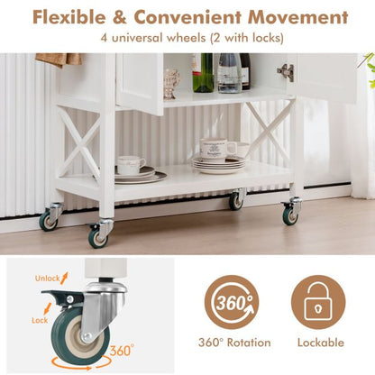 Kitchen Cart with Storage Cabinet with Towel Rack and Spice Rack-White