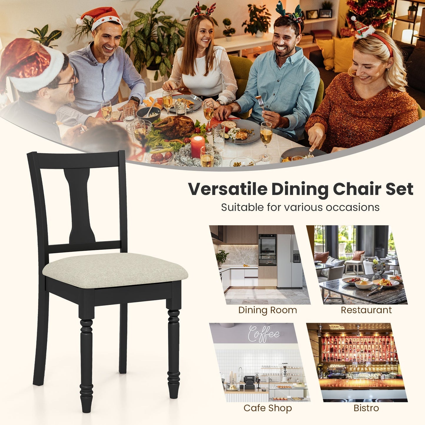 Kitchen Dining Chair with Linen Fabric Storage Space-Black