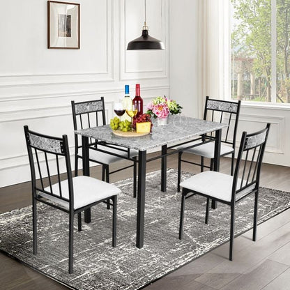 Marble 5-piece Kitchen Dining Set with Sponge Cushion and Metal Structure-Grey