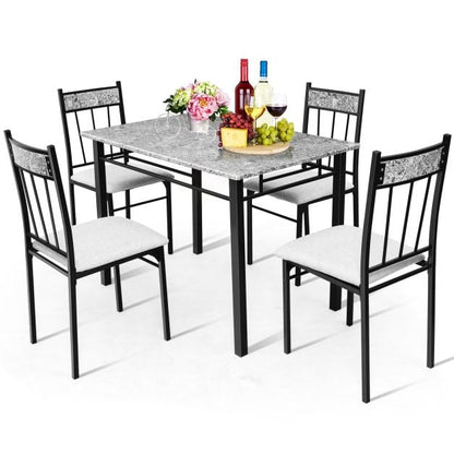 Marble 5-piece Kitchen Dining Set with Sponge Cushion and Metal Structure-Grey