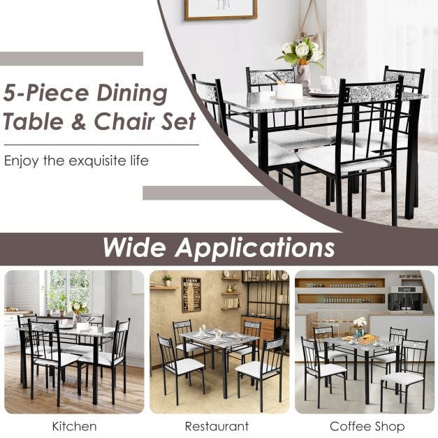 Marble 5-piece Kitchen Dining Set with Sponge Cushion and Metal Structure-Grey