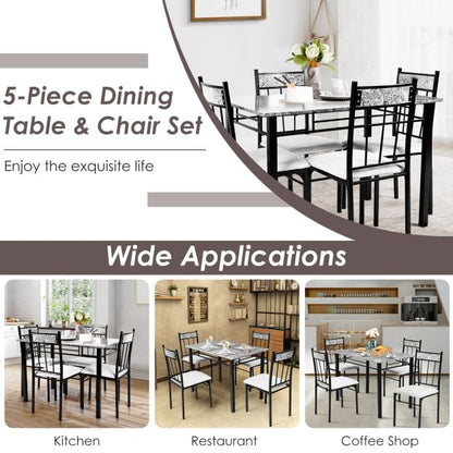 Marble 5-piece Kitchen Dining Set with Sponge Cushion and Metal Structure-Grey