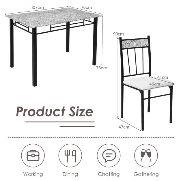 Marble 5-piece Kitchen Dining Set with Sponge Cushion and Metal Structure-Grey