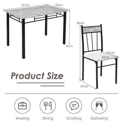 Marble 5-piece Kitchen Dining Set with Sponge Cushion and Metal Structure-Grey