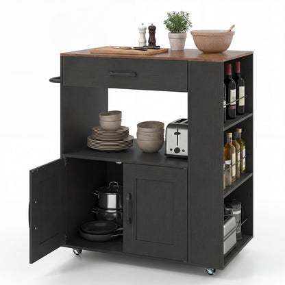 Kitchen Island Cart with Storage Rolling Kitchen Island on Wheels-Black