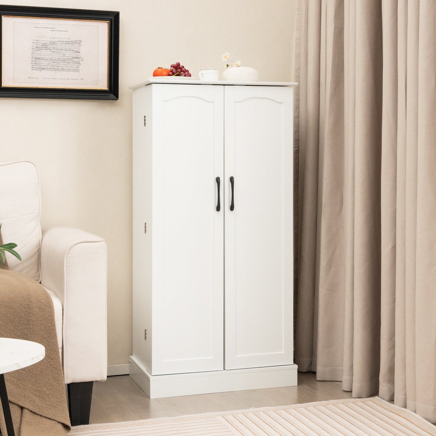 120cm Kitchen Pantry Cabinet with Doors and Adjustable Shelves-White