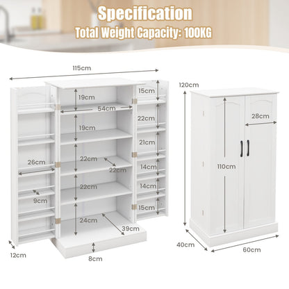 120cm Kitchen Pantry Cabinet with Doors and Adjustable Shelves-White