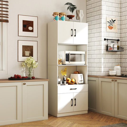 Kitchen Pantry Cabinet with Charging Station 168 cm Tall Cupboard with 4 Doors and 2 Adjustable Shelves-White