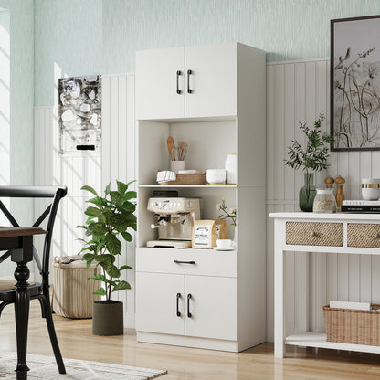 Kitchen Pantry Cabinet with Charging Station 168 cm Tall Cupboard with 4 Doors and 2 Adjustable Shelves-White