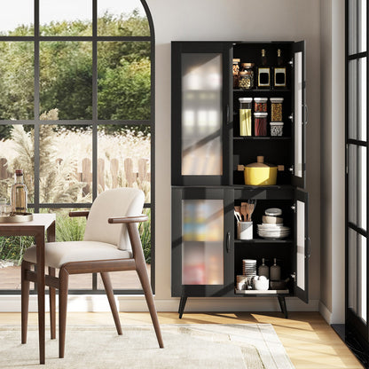 Kitchen Pantry Cabinet with Transparent Doors and Metal Legs-Black