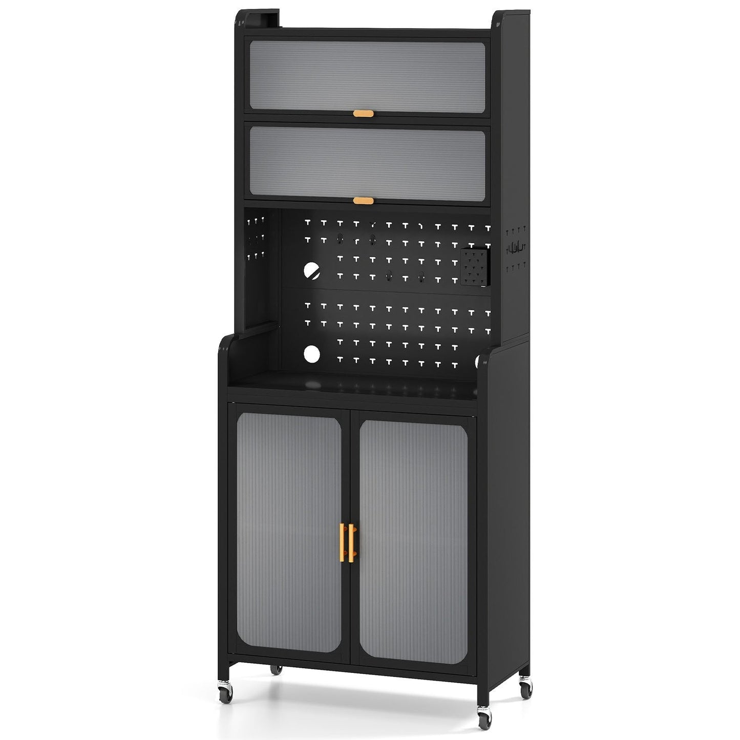 Kitchen Pantry Storage Cabinet with Large Countertop-Black