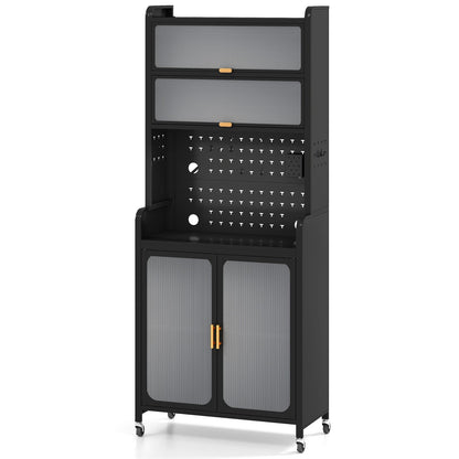 Kitchen Pantry Storage Cabinet with Large Countertop-Black