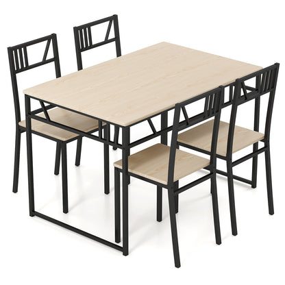Industrial-Style Kitchen Table and 4 Chairs with Wood Like Tabletop and Metal Frame-Natural