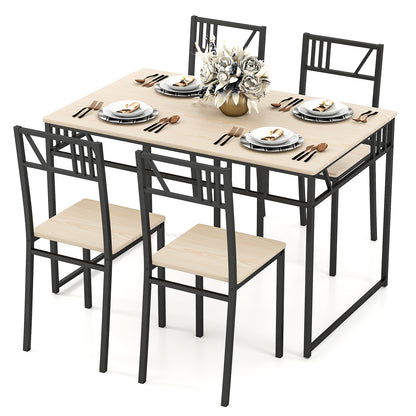 Industrial-Style Kitchen Table and 4 Chairs with Wood Like Tabletop and Metal Frame-Natural