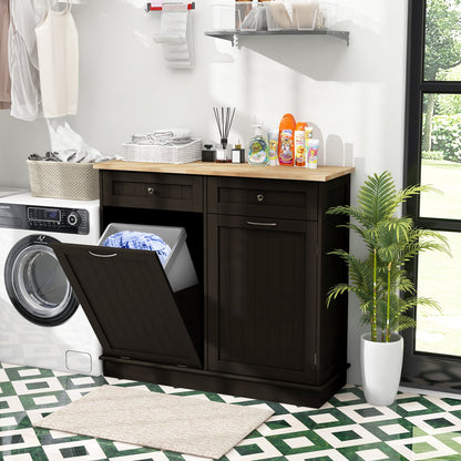 Kitchen Tilt Out Trash Cabinet with 70L Hidden Garbage Holder-Brown