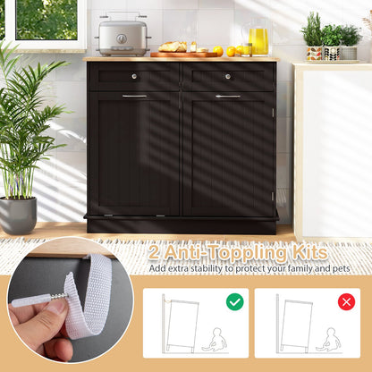 Kitchen Tilt Out Trash Cabinet with 70L Hidden Garbage Holder-Brown