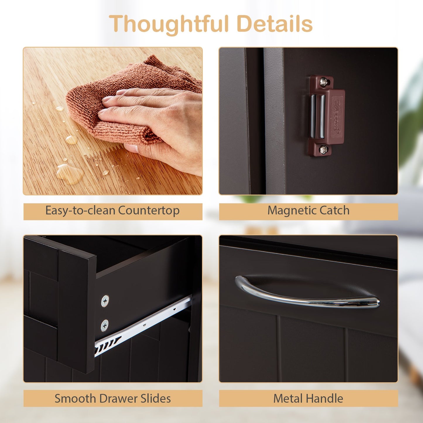 Kitchen Tilt Out Trash Cabinet with 70L Hidden Garbage Holder-Brown