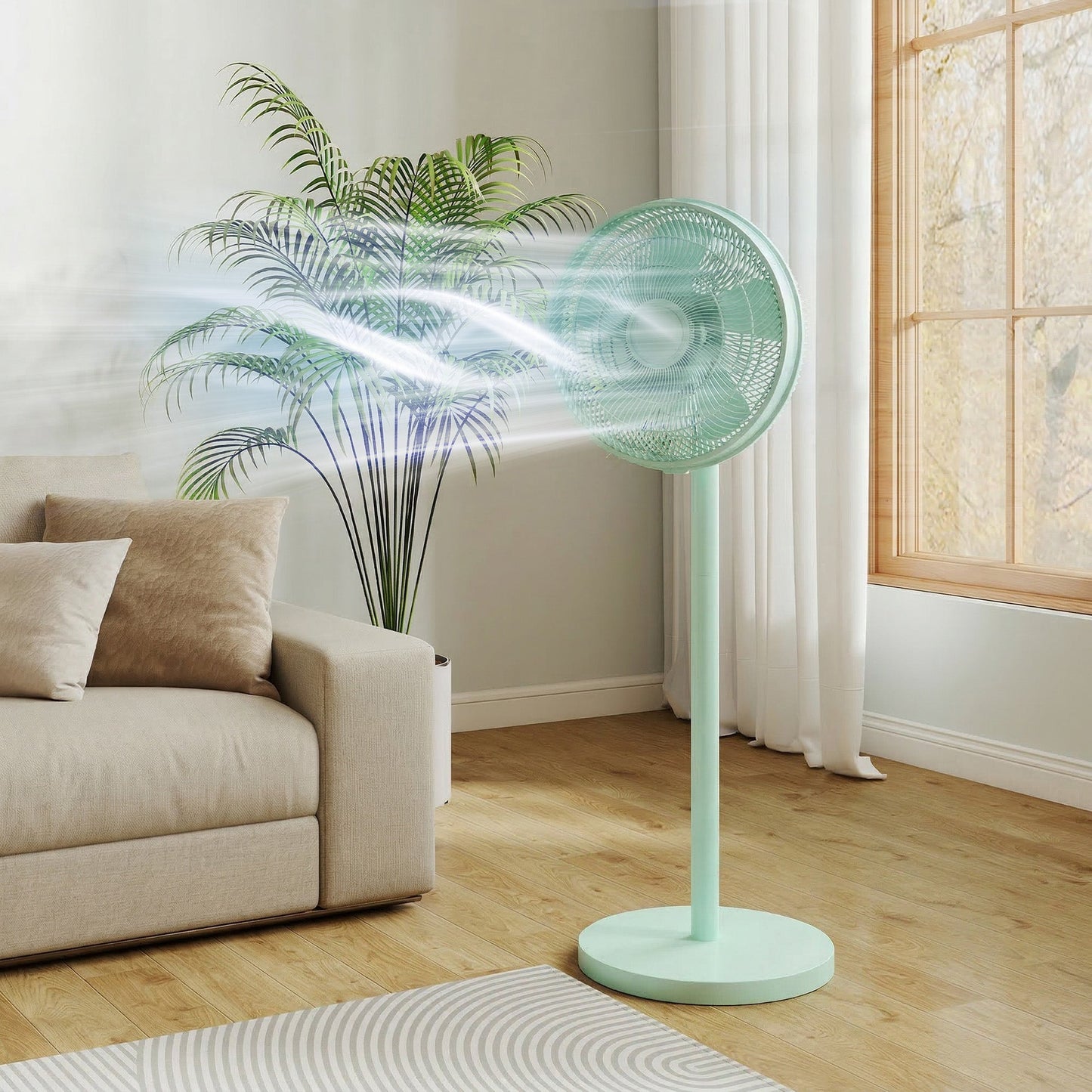 HOMCOM 40 cm Standing Fan, Cooling Floor Fan with 80 degrees Oscillating, Adjustable Tilt and Height, 4 Speed, Remote Control, Green