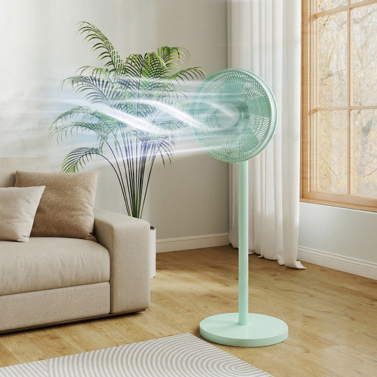 HOMCOM 40 cm Standing Fan, Cooling Floor Fan with 80 degrees Oscillating, Adjustable Tilt and Height, 4 Speed, Remote Control, Green