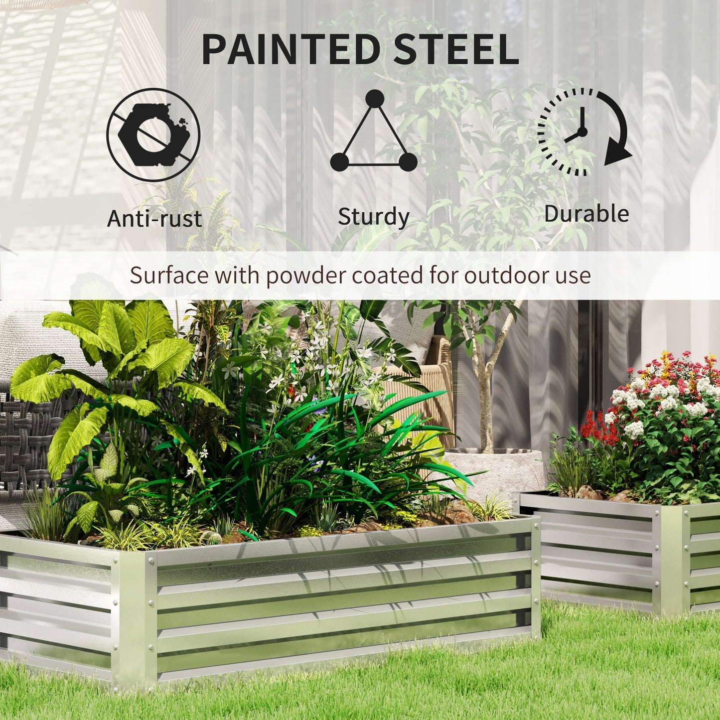 Outsunny Raised Beds for Garden, Galvanized Outdoor Planters, for Herbs and Vegetables, Use for Patio, Backyard, Balcony, Silver