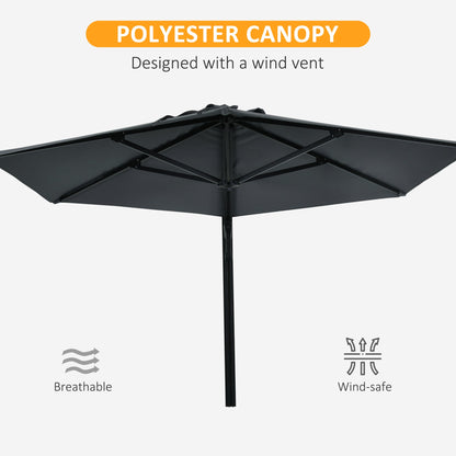 Outsunny Wall Mounted Parasol, Hand to Push Outdoor Patio Umbrella with 180 Degree Rotatable Canopy for Porch, Deck, Garden, 250 cm, Dark Grey