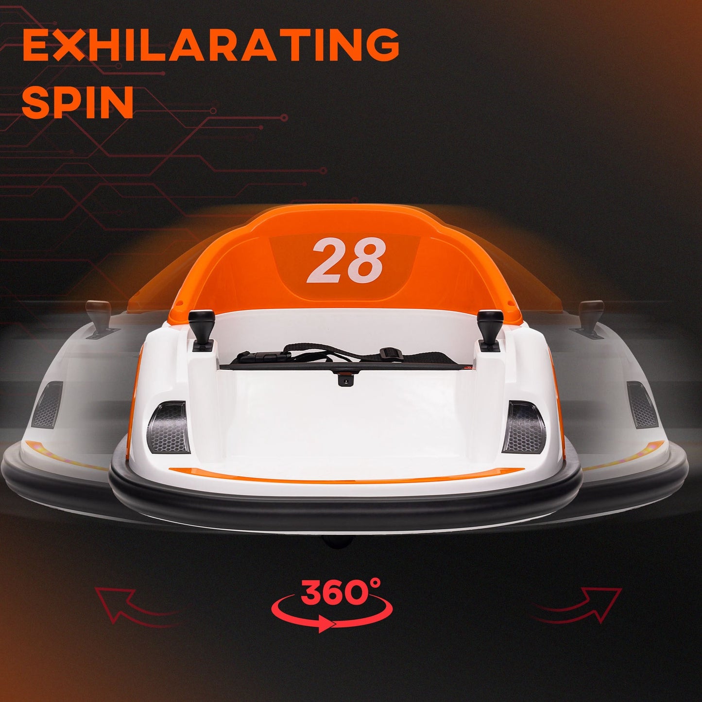 AIYAPLAY 360¡ Rotation Kids Bumper Car, 12V Waltzer Car with Remote Control, Dual Joysticks, Music Lights - Orange