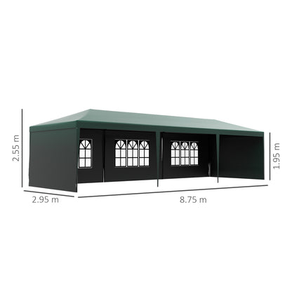 Outsunny Garden Gazebo Marquee Party Wedding Tent Canopy (9m x 3m) - Zielony