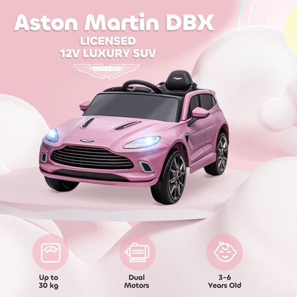 AIYAPLAY Aston Martin DBX Licencjonowany samochód elektryczny dla dzieci zasilany akumulatorem, 12 V, samochód dla dzieci z oświetleniem, klakson muzyczny, różowy