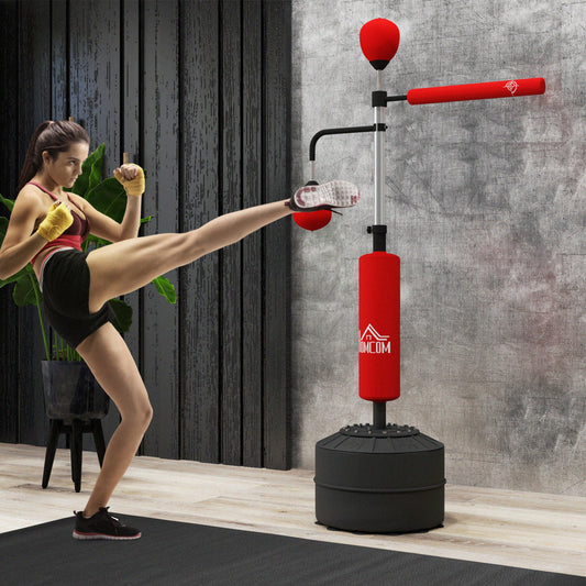 HOMCOM 3-in-1 Boxing Punching Bag, Freestanding with 2 Speed Bals, 360¡ Reflex Bar, 160-230cm Adjustable Height, Red