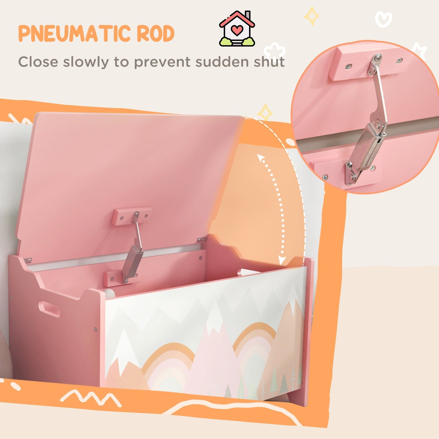 ZONEKIZ Toy Box for Girls Boys, Kids Toy Chest with Lid Safety Hinge, Cute Animal Design, Pink