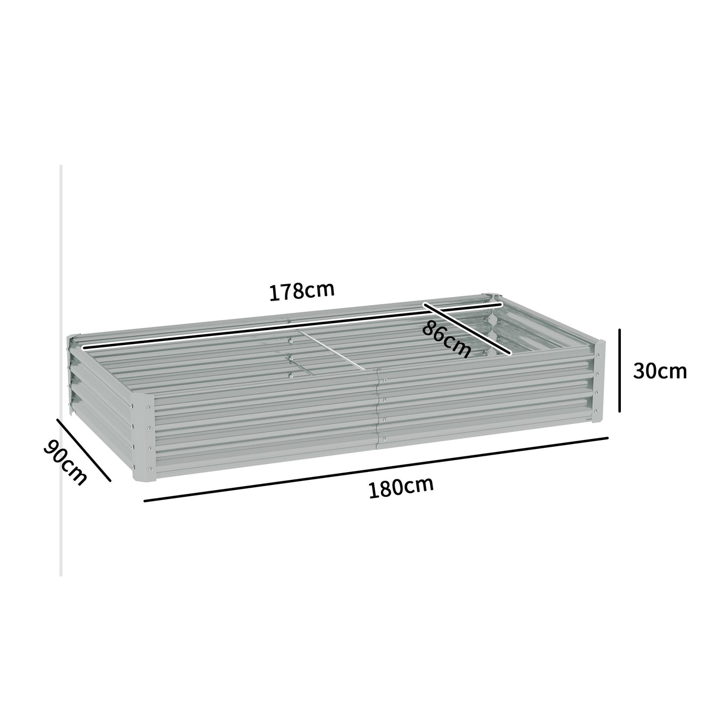 Donica otwarta Outsunny 180 x 90 cm ze stali ocynkowanej – srebrna