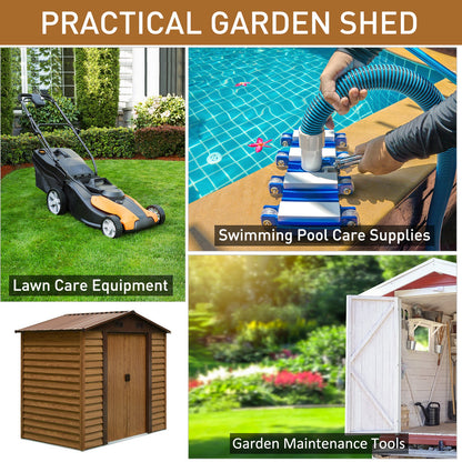 Outsunny 8 x 6ft Garden Metal Storage Shed House Hut Gardening Tool Storage with Kit and Ventilation, Brown