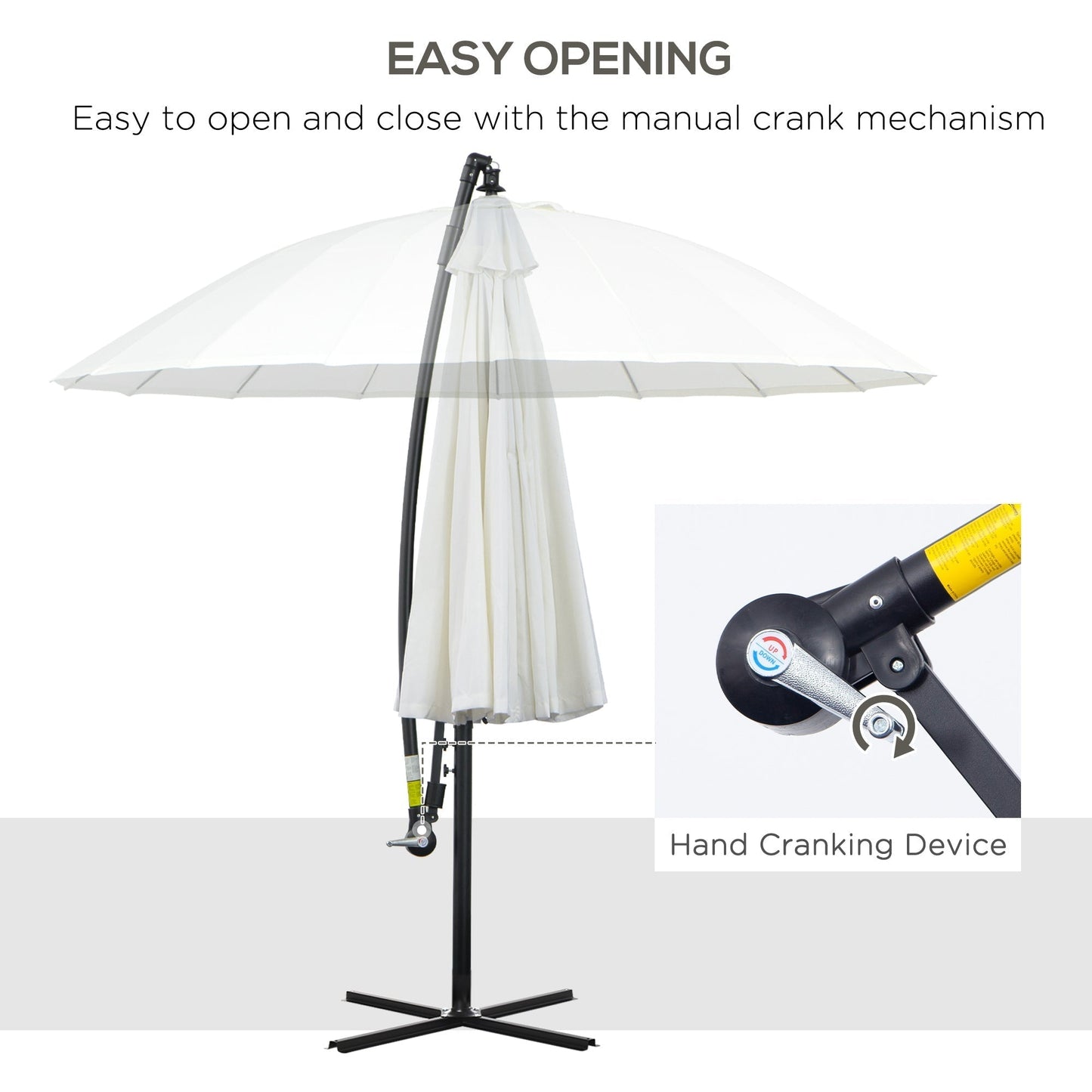 Outsunny 3(m) Cantilever Umbrella 18 Ribs & Vents Adjustable Angle for Patio Cream White