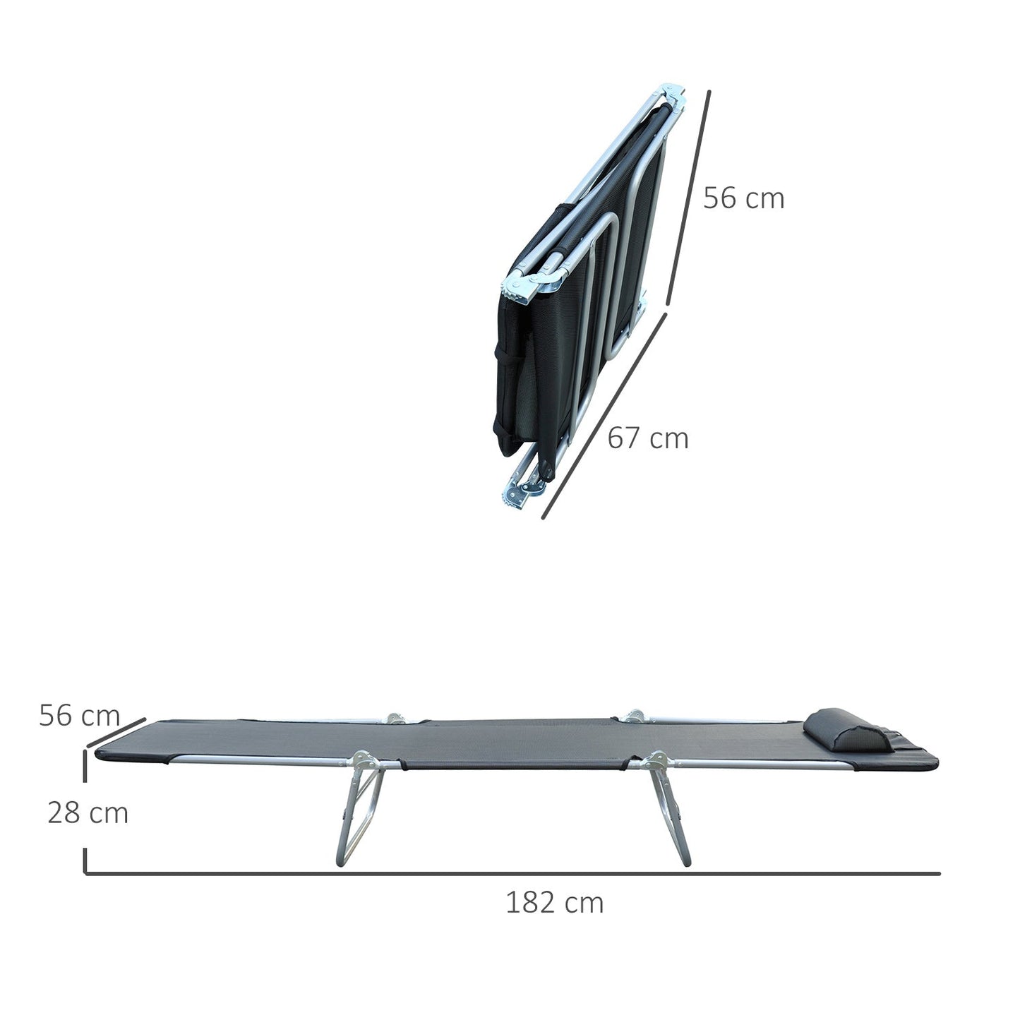 Outsunny Outdoor Foldable Sun Lounger, Adjustable Backrest Garden Recliner Sun Lounger Chair with Headrest Pillow, Black