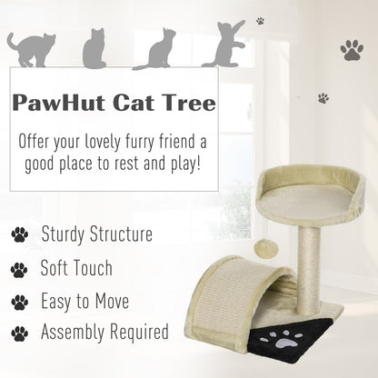 PawHut Cat Tree Cat Scratching Post Scratching Scratcher Post Kitten Activity Centre Climber Hanging Ball Beige